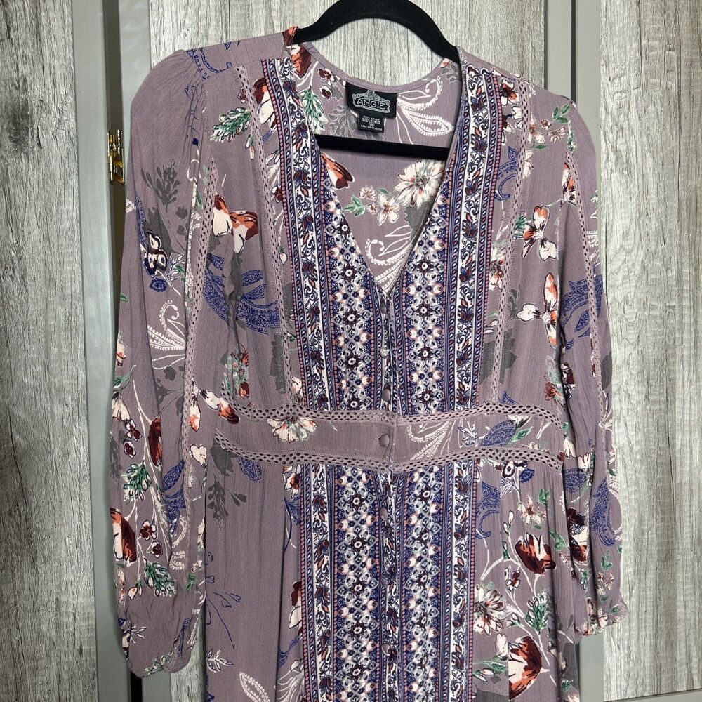 Angie Maxi Dress Women Size M Button Front Bohemian Festival Floral Purple - Picture 3 of 7